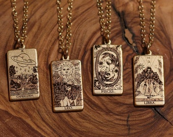 Gold Filled Zodiac Tarot Card Necklace: Celestial Jewelry