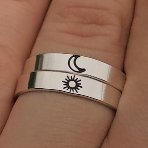 Matching 2 Ring Best Friend Sun & Moon Stacking Ring Set | Best Friend Birthday Gift | Rings for Sisters | Zodiac | Rings for Best Friends