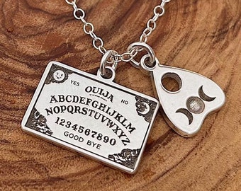 Ouija Board & Planchette Sterling Silver Charm Necklace | Best Friend Birthday Gift | Witch Necklace | Celestial Mystic | Halloween Jewelry