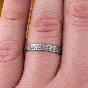 Hand Stamped Sterling Silver Evergreen Forest Ring
