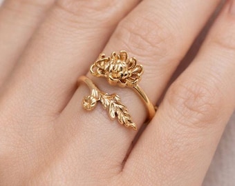 Yellow Bronze Chrysanthemum Ring | November Birth Flower Jewelry