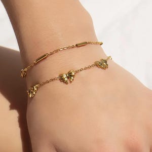 Dainty Gold Bow Bracelet | Multiple Ribbon Charms | Minimalist Bowknot Chain | Bridesmaid Gift | Everyday Jewelry | Trendy Everyday Bracelet