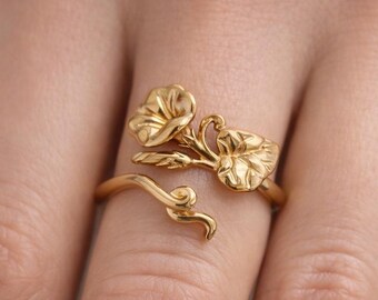 Yellow Bronze Morning Glory Ring | September Birth Flower