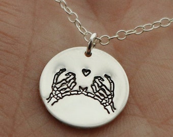 Double Skeleton Heart Pinky Swear Silver Charm Necklace | Pinky Promise Necklace | Best Friend Necklace | Everyday Dainty Silver Necklace