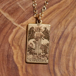 Temperance Gold Tarot Card Necklace | Best Friend Birthday Gift | Temperance Tarot Card | Celestial Mystic Jewelry | Gold Witch Necklace