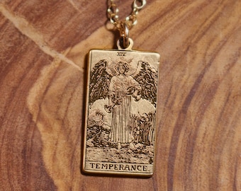 Gold Filled Temperance Tarot Card Necklace | Celestial Jewelry