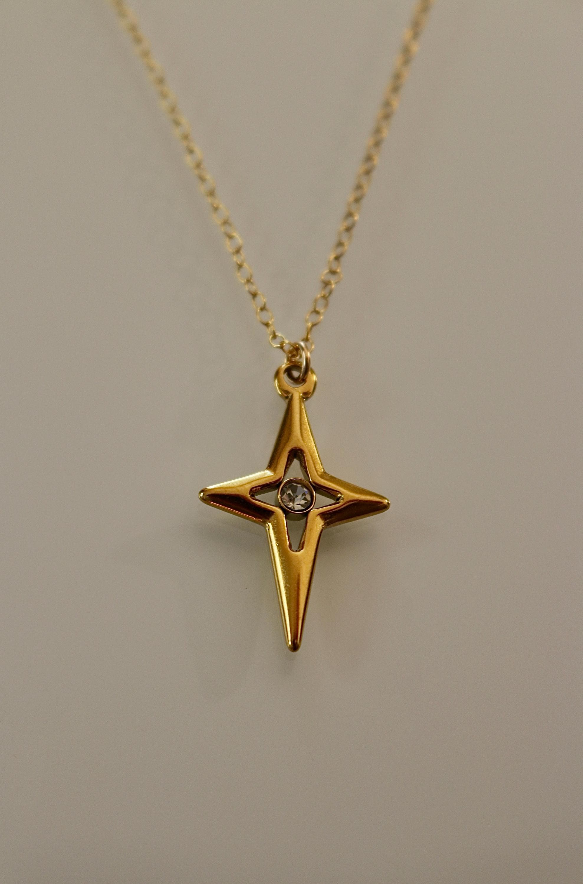 Diamond Necklace Star Necklace Silver Cross Studded Diamond Four