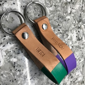 16 COLORS: Custom Color Personalized Name or Word Leather Keychain | Personalized Anniversary Wedding Keychain | Coordinates Custom Keychain