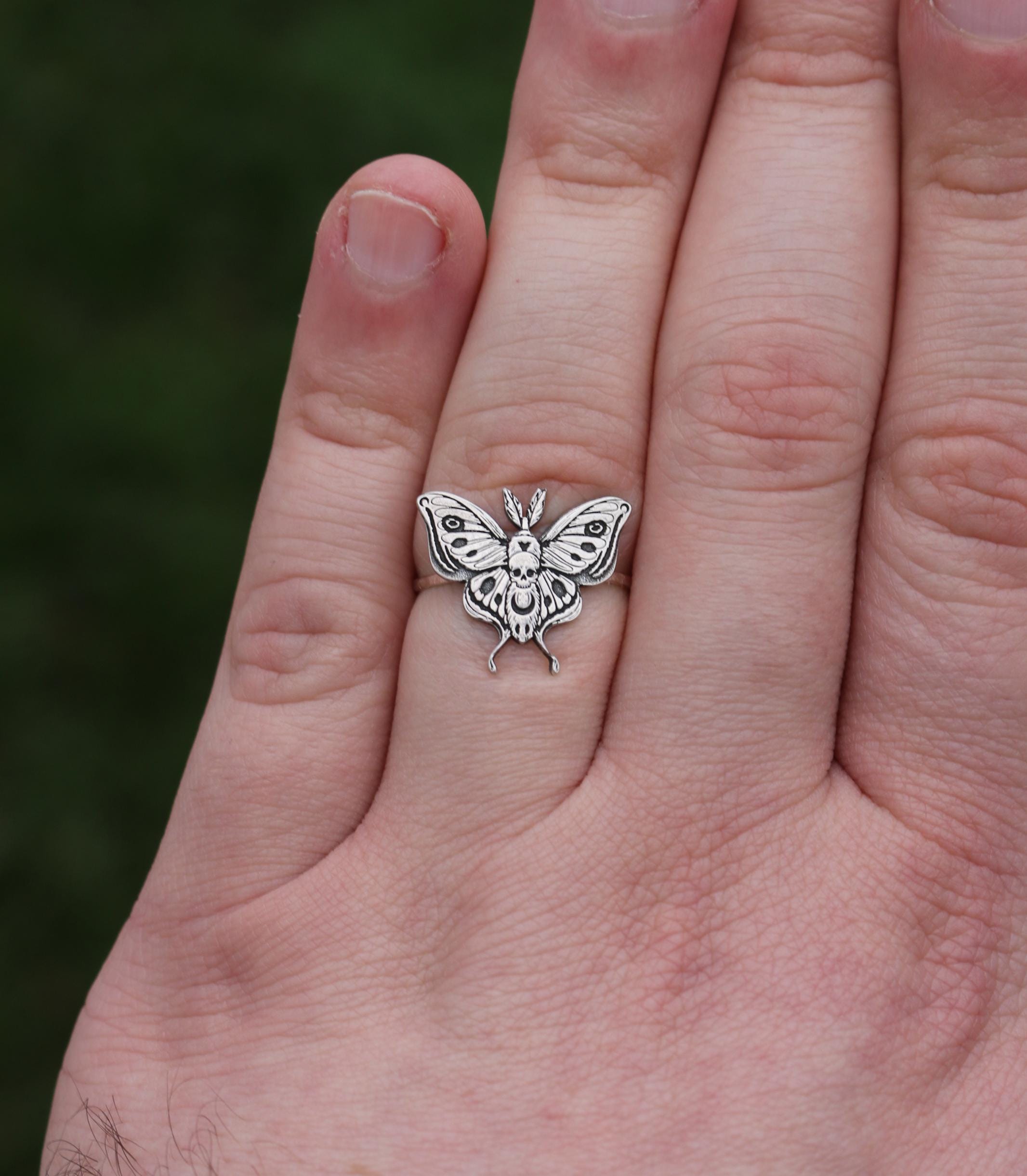 Hawk Moth Rings Sterling Silver Death Head Moth Ring | Gothic Jewelry - Etsy