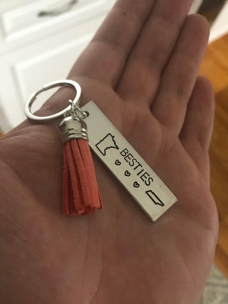 Besties Long Distance Relationship State Tassel Keychain Going Away Couples Living Apart | USA State To State College Student Gift 1