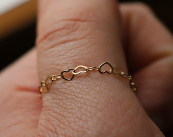 Large Heart Ring | 14k Gold Chain Ring | Gold Filled Heart Chain Ring | Chain Layering Ring | Dainty Gold Jewelry | Everyday Ring for Her