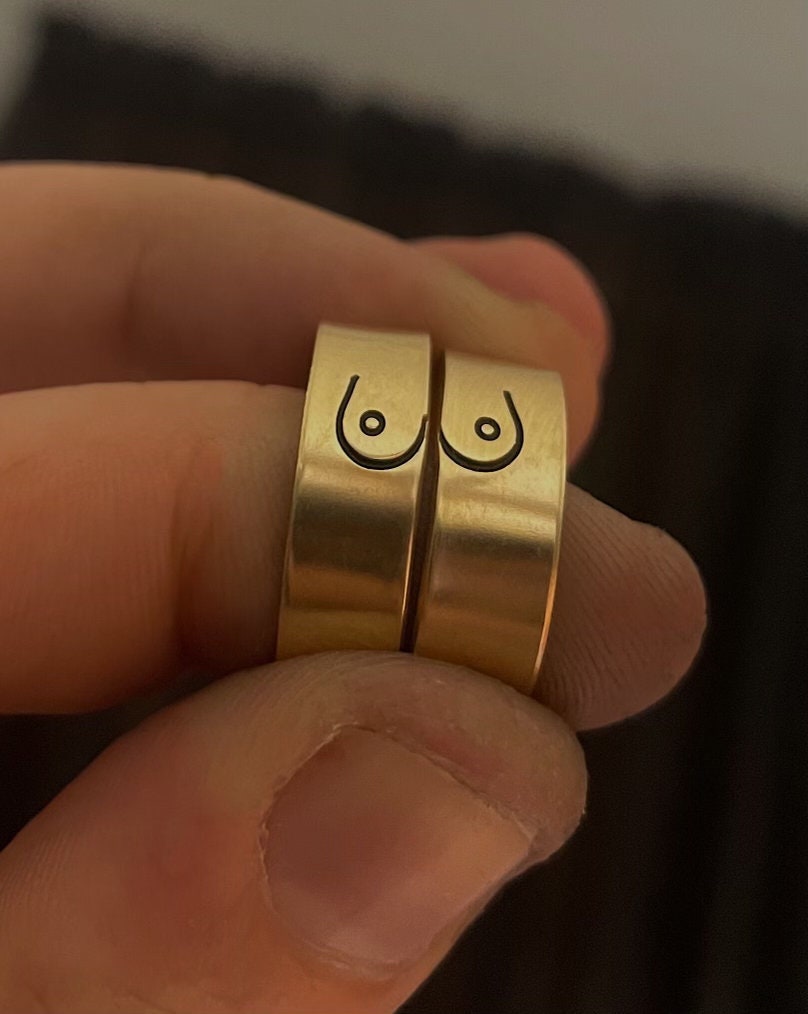 Matching 2 Ring Best Friend Gift Boobs Stacking Ring Set