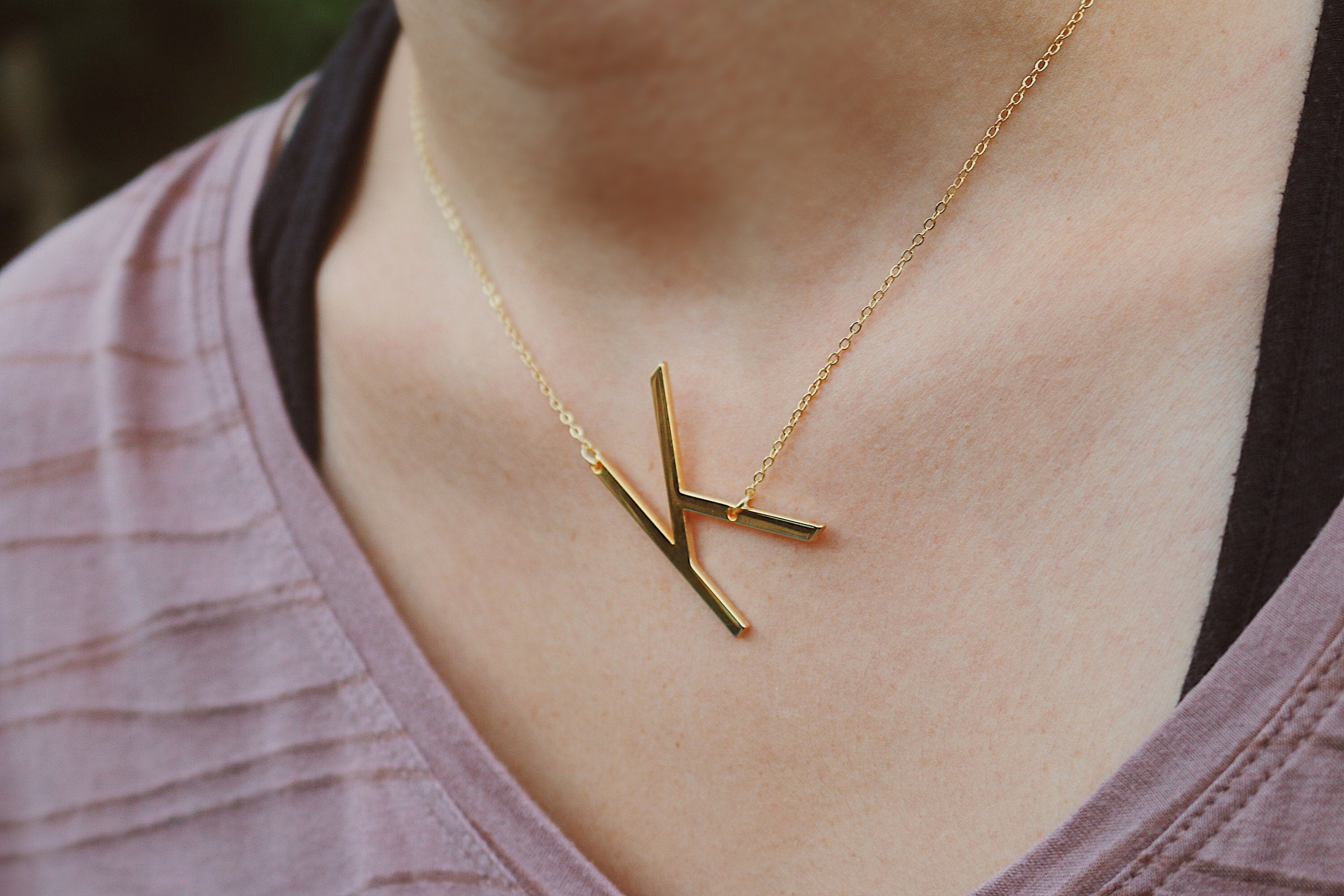 Statement 14k gold initial necklace Clearance