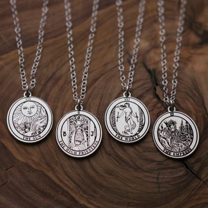 22 CARDS: Dainty Tarot Card Amulet Sterling Charm Necklace | Best Friend Birthday Gift | Round Tarot Card Necklace | Halloween Jewelry