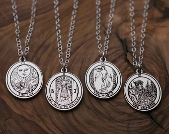 22 CARDS: Dainty Tarot Card Amulet Sterling Charm Necklace | Best Friend Birthday Gift | Round Tarot Card Necklace | Halloween Jewelry