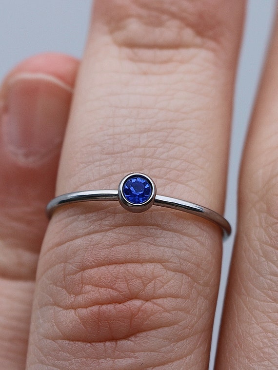 September Silver Birthstone Stacking Ring Personalized Birth Month Best Friend Birthday Stackable Birth Stone Ring Mom Crystal Stack Etsy