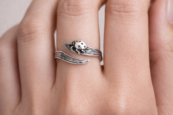 Lady Bug Ring | Good Luck Jewelry | Ladybug Lover | Lady Bug Jewelry | Small Ladybug Jewelry | Lady Bug on Grass Ring | Lady Bug Wrap Ring