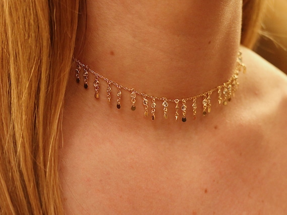Emilia Gold Choker Necklace Gold Filled Dangle Choker Best Friend Birthday Gift Everyday Gold Necklace Dainty Choker Necklace Etsy Canada