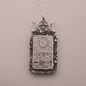 The Moon Tarot Card Necklace | Best Friend Birthday Gift | Tarot Card Necklace | Celestial Triple Moon Goddess Jewelry | Witch Necklace