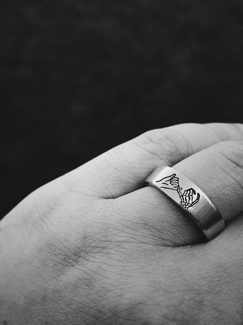 Skeleton Pinky Swear Minimalist Stacking Ring | Goth Pinky Promise Ring | Best Friend BFFs | Dainty Silver | I Swear | Halloween Skeleton 