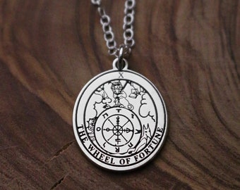 Sterling Silver Wheel of Fortune Tarot Card Necklace | Celestial Amulet