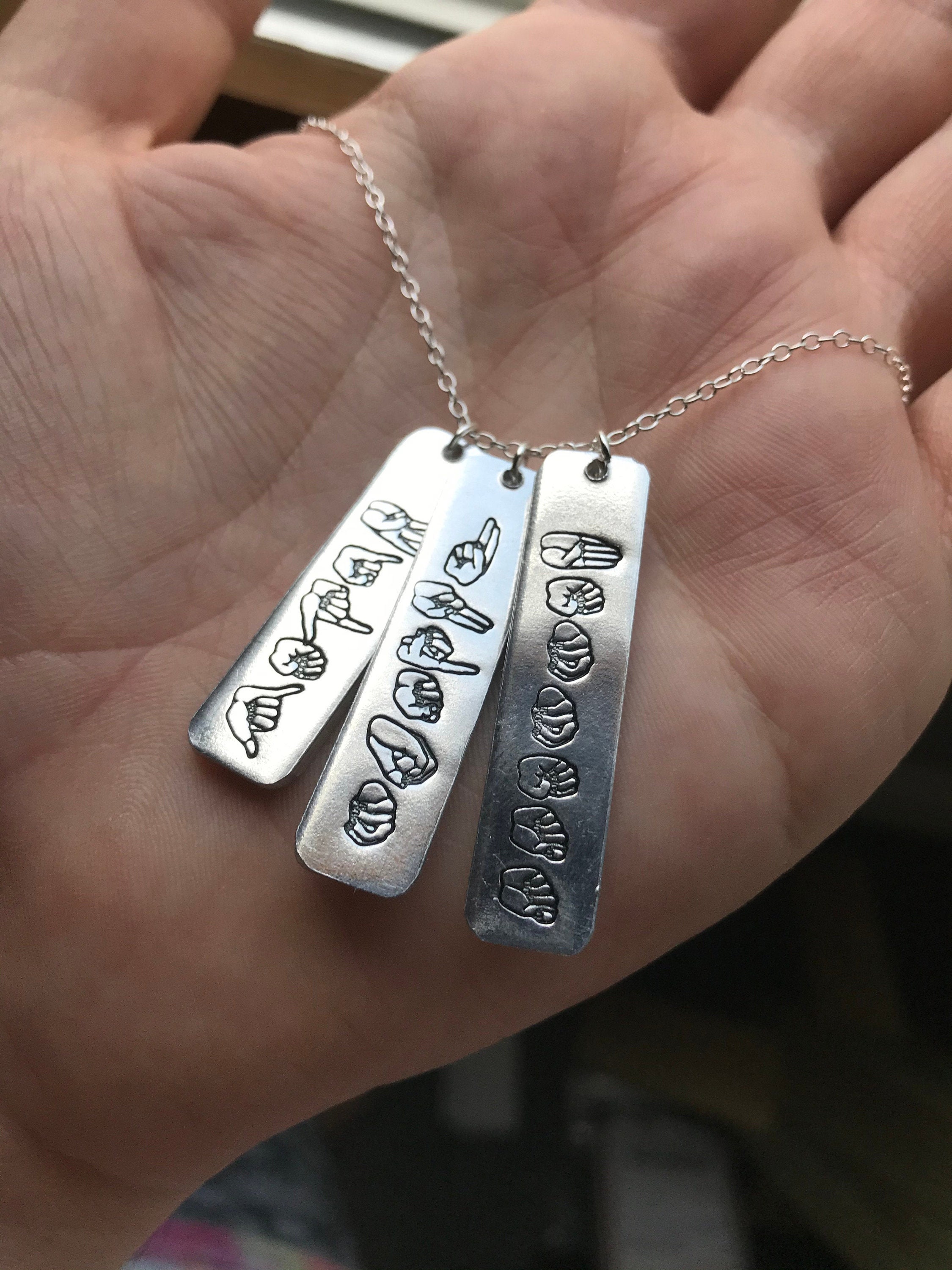 ASL Name Vertical Bar Necklace | American Sign Language Gift | ASL Fingerspelling | Name Sign Jewelry | Finger Alphabet | Interpret
