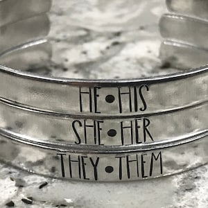 Pronoun Bangle Bracelet | He Him | She Her | They Them | Xe Xem Ze Zir | Transgender | LGBTQIA2S+ Pride | Genderfluid | Nonbinary Ally
