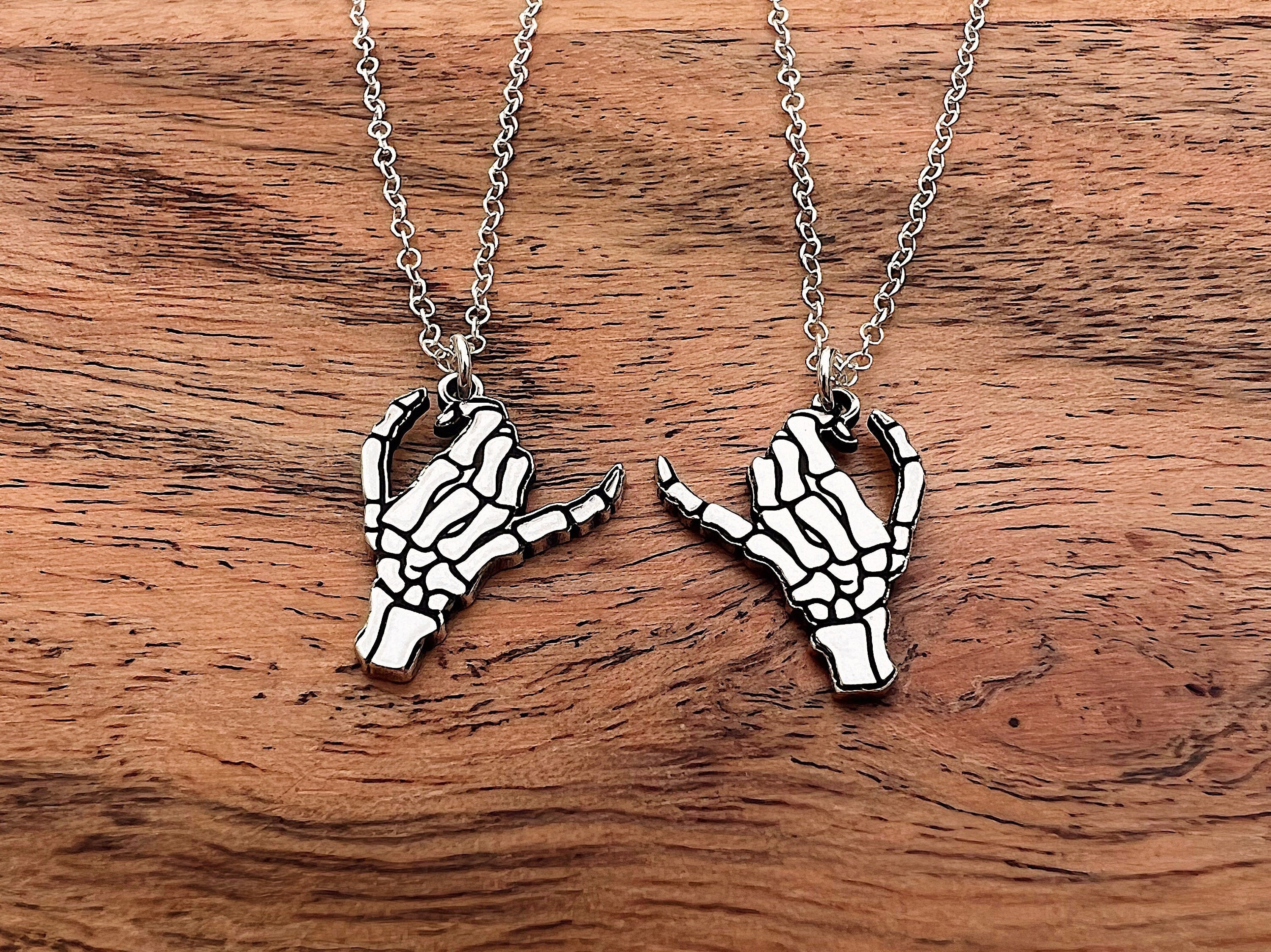 Sterling Silver Double Skeleton Pinky Swear Necklace Set
