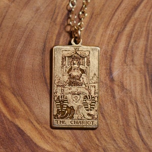 The Chariot Gold Tarot Card Necklace | Best Friend Birthday Gift | Chariot Tarot Card | Celestial Mystic Jewelry | Gold Witch Necklace
