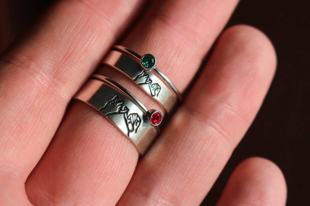Matching Promise Ring Set | Pinky Swear, Birthstone, Sterling Silver - Etsy