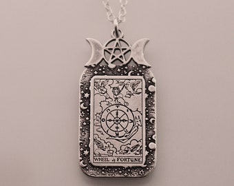 Wheel of Fortune Tarot Card Necklace | Sterling Silver Celestial Jewelry
