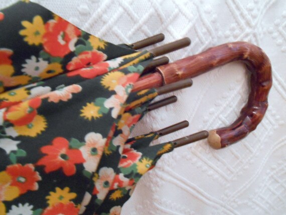 70s cane umbrella rain flowered