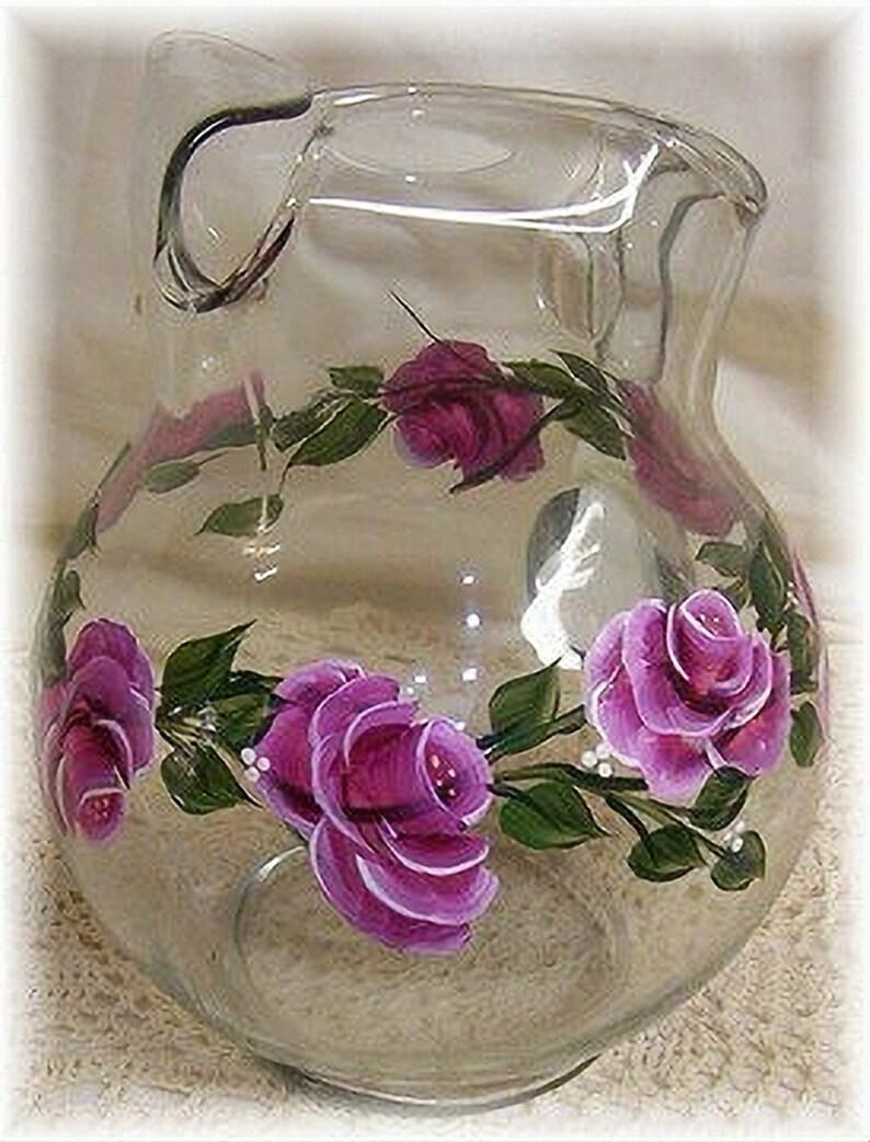 Hand Painted Pink Rose Water Pitcher Etsy