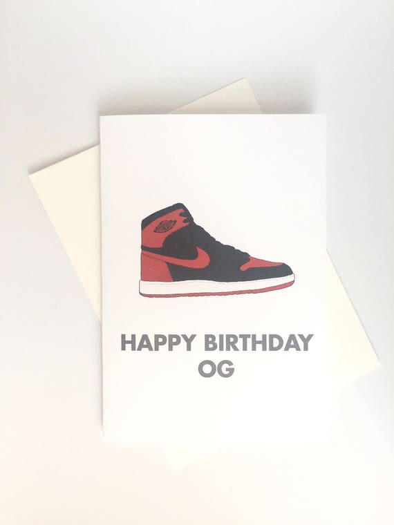 Sneaker Culture: Happy Birthday OG Air Jordan Banned 1 Bred (BirthdayBlank) greeting card Sneaker Culture: Happy Birthday OG Air Jordan Banned 1 Bred (BirthdayBlank) greeting card
