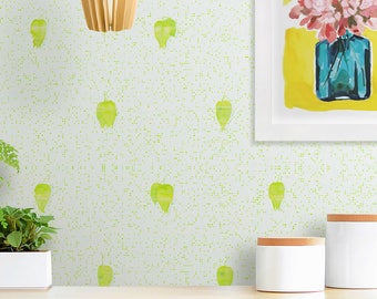 Shabby Chic Wallpaper Mural with Polka Dots, Green Leaves and Spots Wallpaper, Peel Stick Wallpaper, Vinyl Wallpaper Sticker