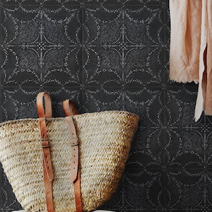 Black Victorian Tile Wallpaper, Dark Grey Vintage French Wall Paper, Antique Goth Peel and Stick Removable Wallpaper