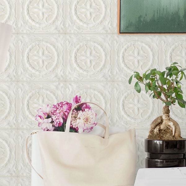 White Brick Wallpaper, Marble Tiles 3D Wallpaper, Hygge Removable Wall Paper