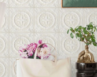 Wit baksteenbehang, 3D-behang marmeren tegels, verwijderbaar behang van Hygge