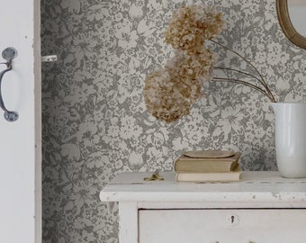 Shabby Chic Vintage Ditsy Floral Wallpaper, Vintage Monochrome Wall Paper with Tiny Flowers, Removable & Reusable