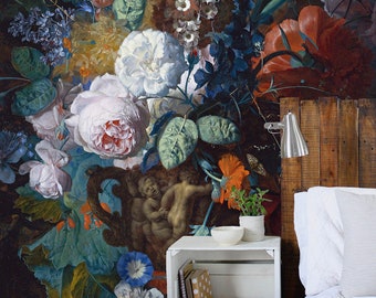 Floral Bouquet Wallpaper Mural, Antique Victorian Bold Wallpaper
