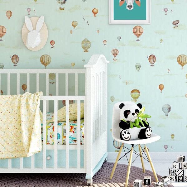 Fun Disney Kids Nursery Wallpaper with Dreamy Air Balloons, Wall Sticker for Toddler Bedroom, Fantasy Nursery Decor