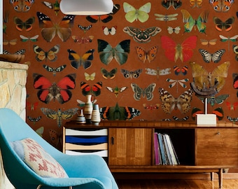 Vintage Boho Butterfly Wallpaper, Eclectic Wildlife Wall Paper with Insects, Moths, Bees & Bugs