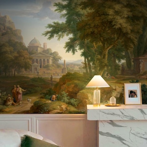 Carta da parati murale vintage italiana, carta da parati con paesaggio di antiche rovine, carta da parati con pittura vintage, carta da parati murale con paesaggio romano antico