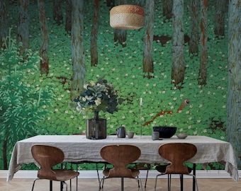Bosbehang, vintage Japans bos, smaragdgroen
