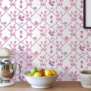 Carta da parati con onde ikat scandinave, carta da parati retrò svedese, carta da parati geometrica rimovibile con adesivo staccabile e attaccabile