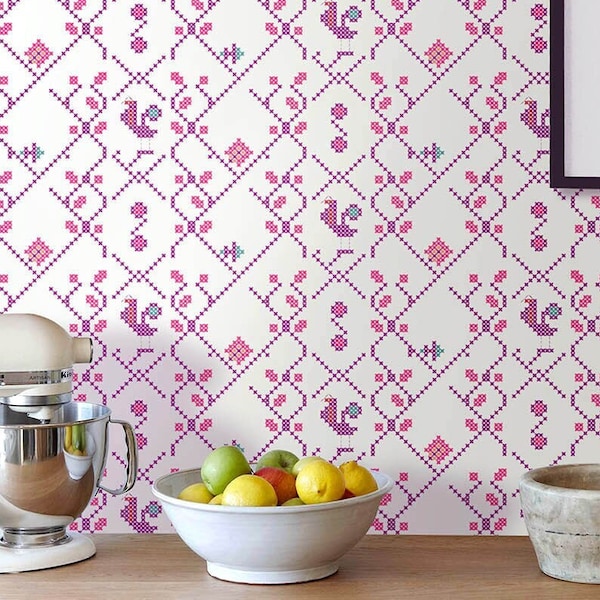 Scandinavian Ikat Waves Wallpaper, Retro Swedish Wallpaper, Geometric Peel and Stick Removable Wallpaper Sticker