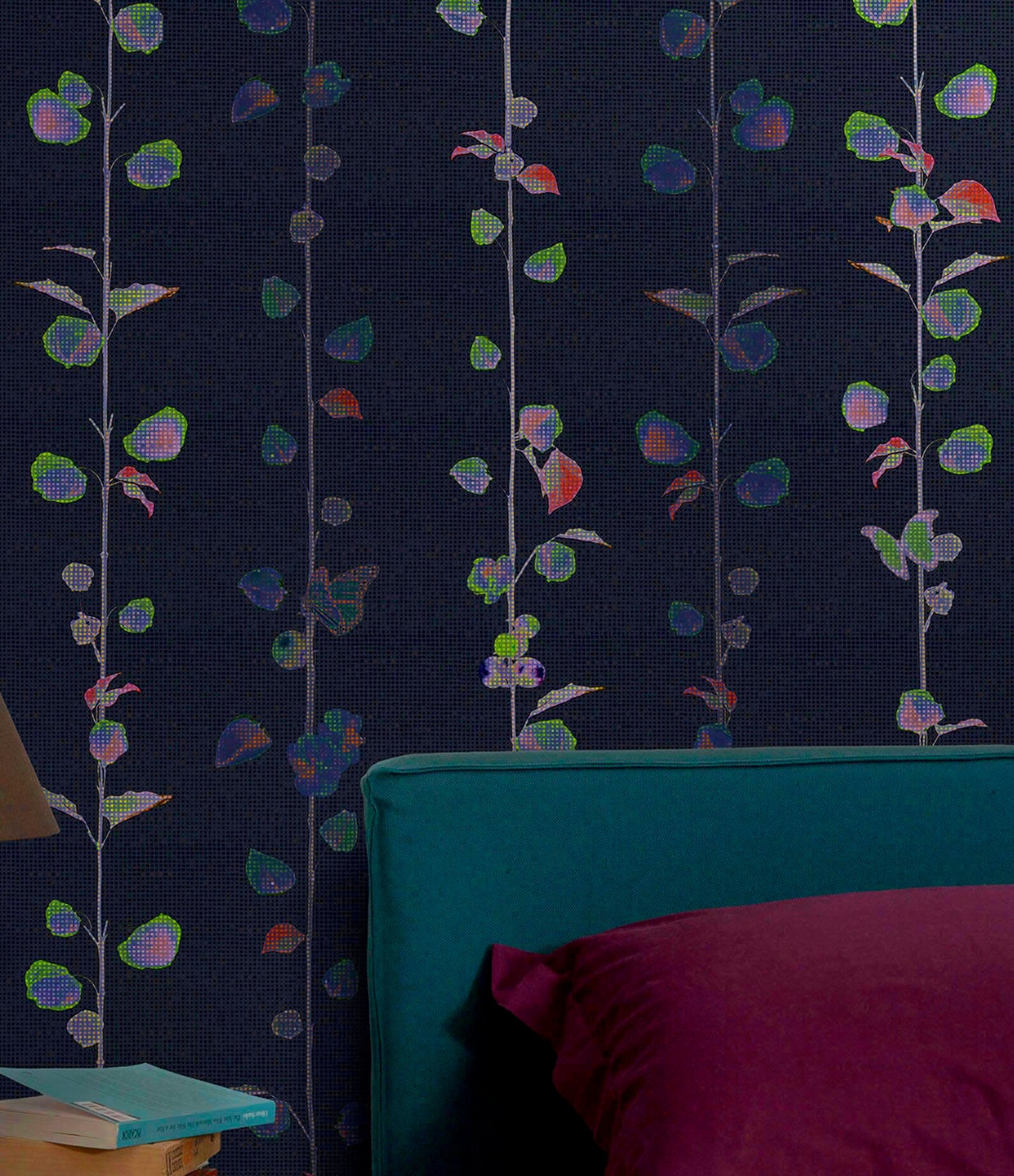 Dark Navy Floral Wallpaper Bold Floral Removable Wallpaper Etsy