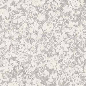 K&ouml;nnte beinhalten: Ein nahtloses Muster mit einem wei&szlig;en floralen Design auf einem hellgrauen Hintergrund. Die Blumen sind stilisiert und abstrakt und erzeugen einen zarten und eleganten Look.
