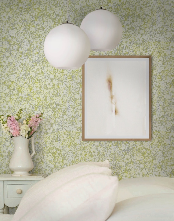 Retro Victorian Cottage Wallpaper with May Flowers, Vintage Olive Wall Paper, Sage Green with Tiny Flowers, Peel & Stick Wallpaper