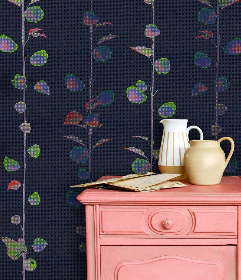 Dark Navy Floral Wallpaper Bold Floral Removable Wallpaper - Etsy